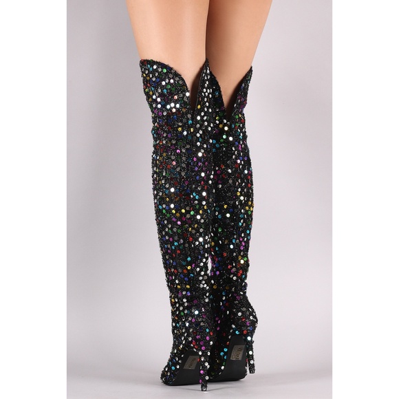 𝙇𝙖𝙨𝙩 7.5 🖤💎Sequins Accent Stiletto Boot - Picture 6 of 7
